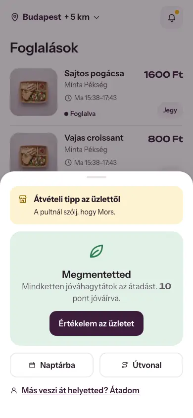 Sikeres átvétel után: Megmentetted, mindketten jóváhagytátok az átadást, alatta az üzlet értékelésének gombja