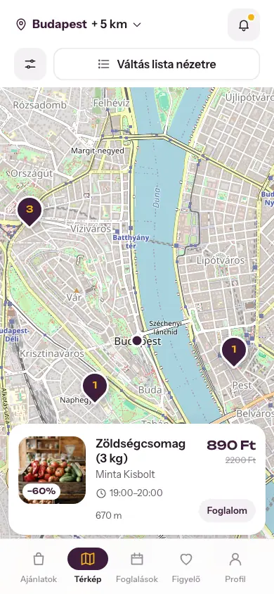 A Mors térképnézete Budapestről, ajánlatokkal: egy zöldségcsomag 2200 helyett 890 forintért, átvétel 19 és 20 óra között